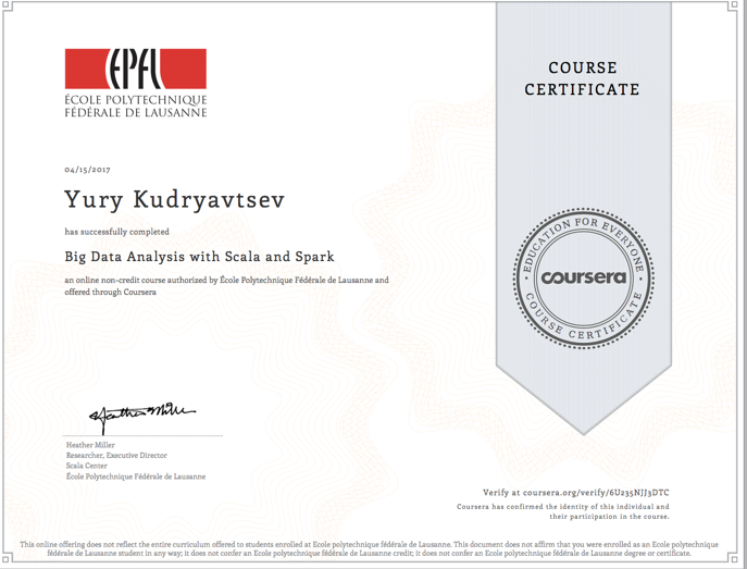 Coursera: Big Data Analysis with Scala and Spark